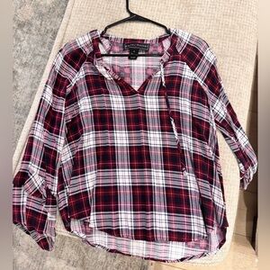 Polly & Esther Women's Plaid Blouse - Red, Black, and White